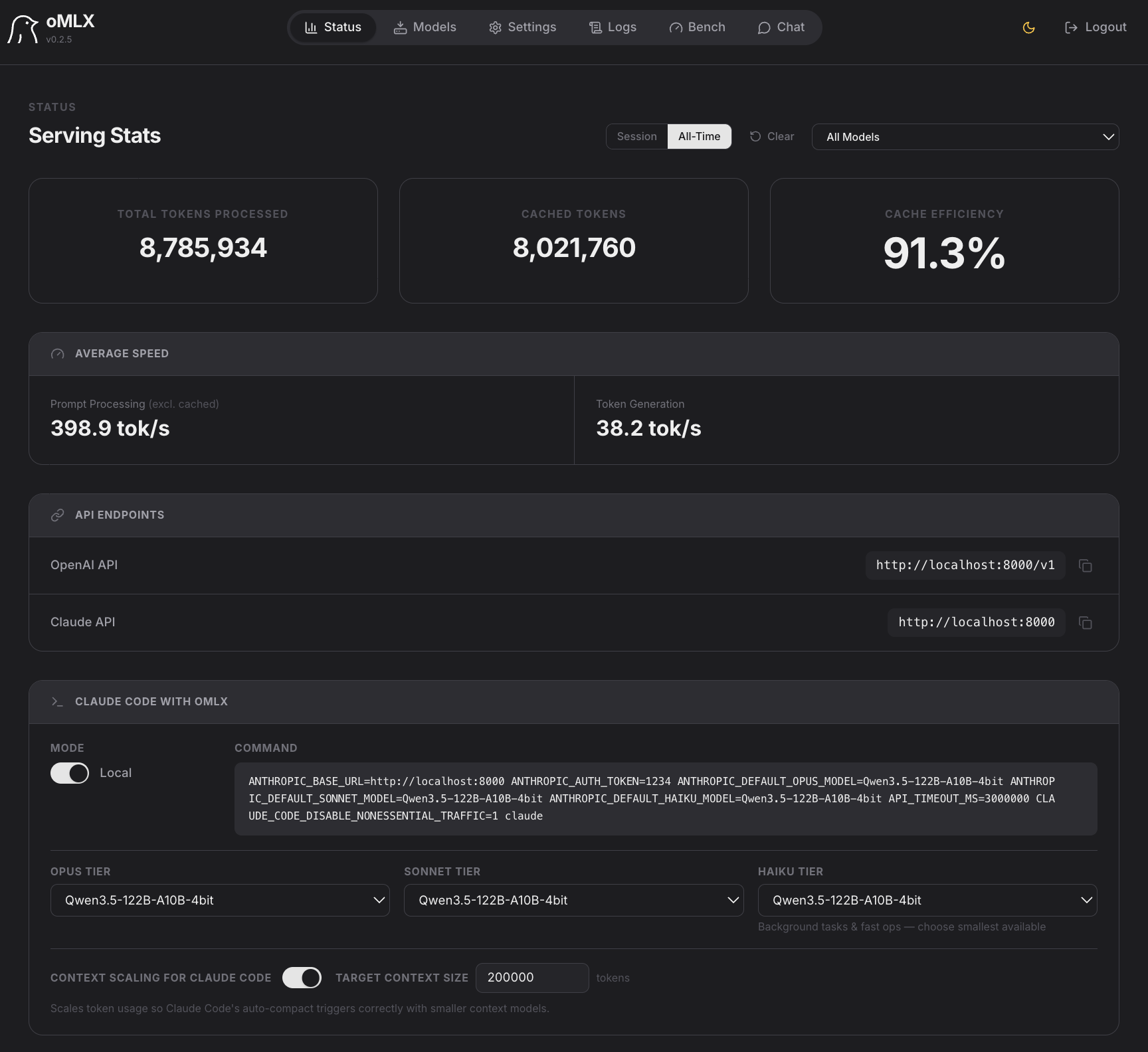 oMLX Dashboard — Dark Mode